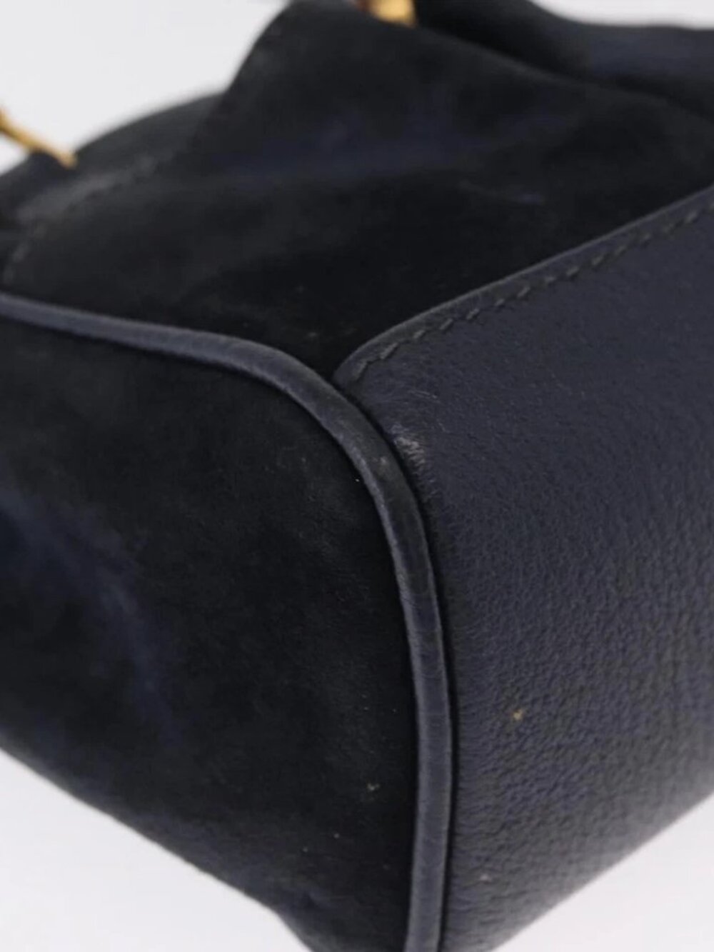 GUCCI Bamboo Hand Bag Suede 2way Navy Gold - Picture 12 of 15